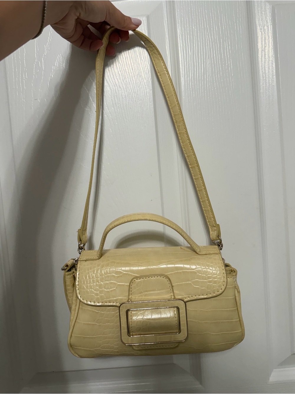 Zara Croc-Embossed Small Shoulder Bag in Pale Yellow